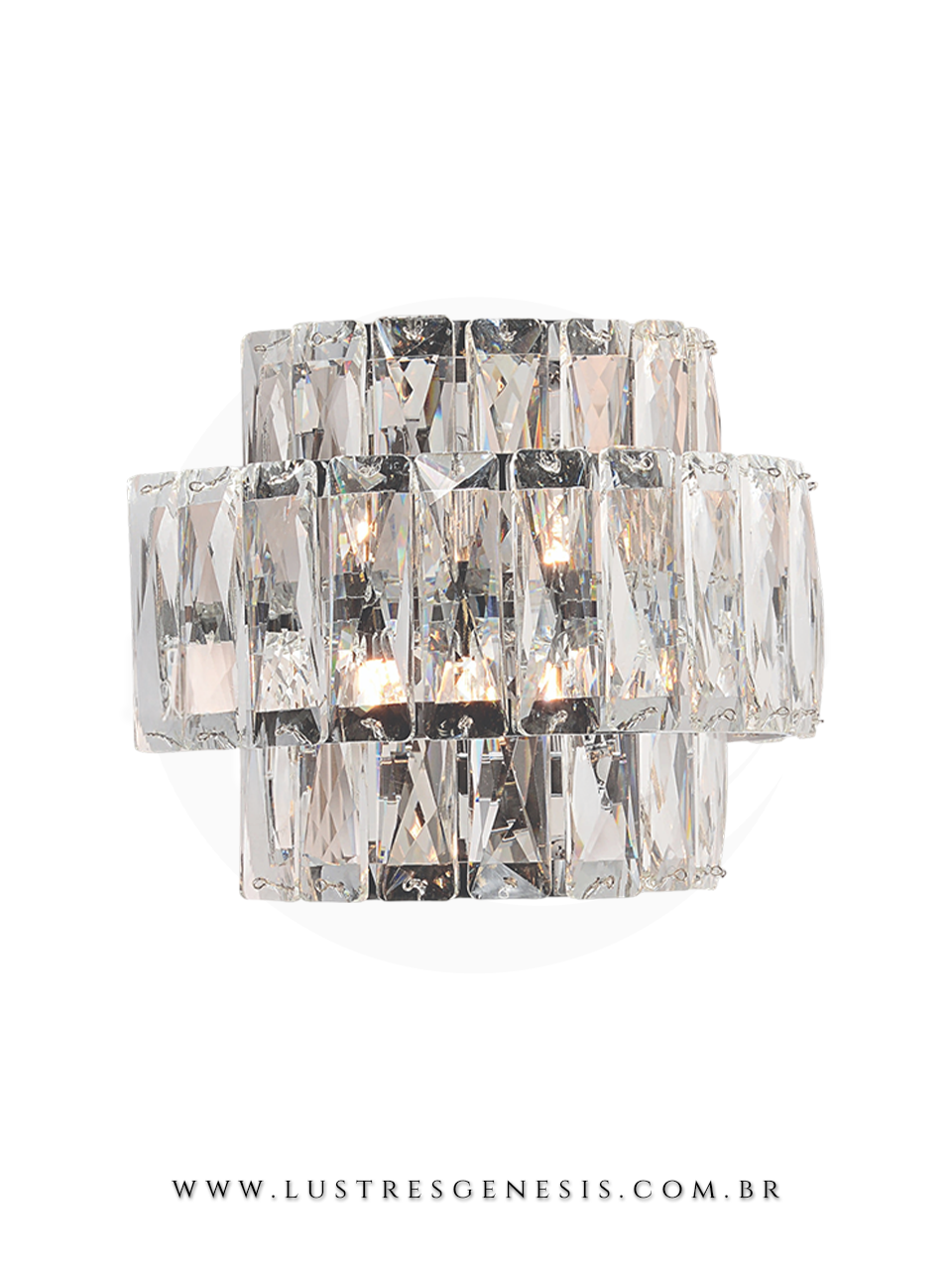 Arandela de Parede Cristal Classic Metal Cromado Transparentes 20x15,5cm, Sala de Estar, Lavabo, Cabeceira de Cama, Corredor, Hall